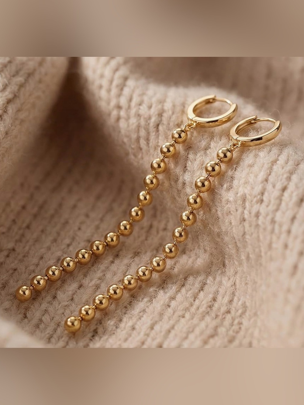 Gorgeous Neiman Marcus 18KT Gold Filled dainty Long Bead dangle Earrings - Picture 3 of 3